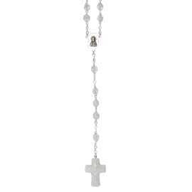 ROSARIO CRISTAL TALLADO 7mm BLANCO CRUZ MURANO