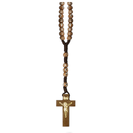 ROSARIO MADERA Y CUERDA 6mm GRABADA CON CRUCES Y ROSAS