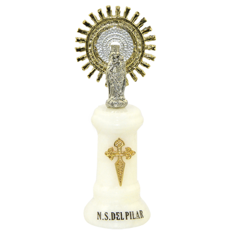 VIRGEN DEL PILAR PIE ALABASTRO BLANCO 10CM