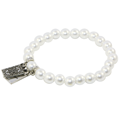 PULSERA ESCAPULARIO BOLA PERLA BLANCO 8mm