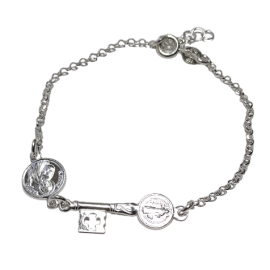 PULSERA PLATA LLAVE BENITO JUDAS MEDALLA 