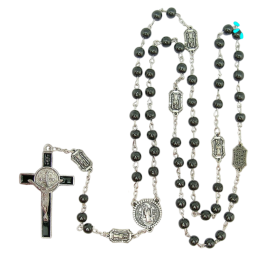 BENITO ROSARIO HEMATITE 6mm PATERS RECTANGULAR Y CRUZ ESMALTADA 03013059