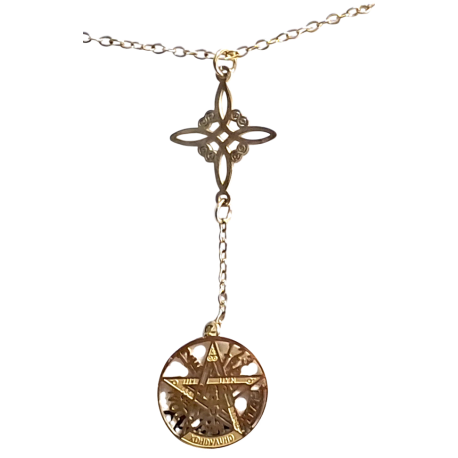 COLGANTE CON CADENA ACERO TETRAGRAMATON NUDO DE BRUJA 1,5CM DOBLE PROTECCION