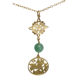 COLGANTE CON CADENA ACERO TETRAGRAMATON NUDO DE BRUJA Y MINERAL 1,5CM TRIPLE PROTECCION