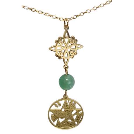 COLGANTE CON CADENA ACERO TETRAGRAMATON NUDO DE BRUJA Y MINERAL 1,5CM TRIPLE PROTECCION