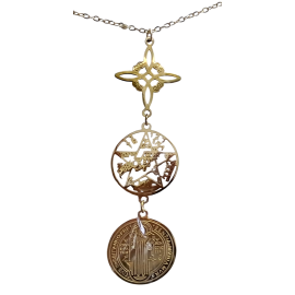 COLGANTE CON CADENA ACERO TETRAGRAMATON NUDO DE BRUJA MEDALLA BENITO 1,8CM TRIPLE PROTECCION