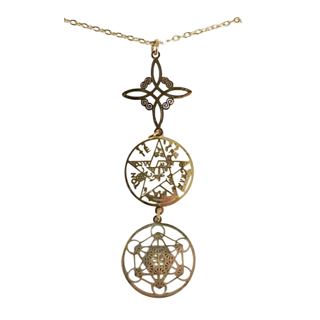 COLGANTE CON CADENA ACERO TETRAGRAMATON NUDO DE BRUJA METATRON 1,8CM TRIPLE PROTECCION