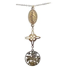 COLGANTE CON CADENA ACERO TETRAGRAMATON NUDO DE BRUJA MEDALLA MILAGROSA 1,8CM TRIPLE PROTECCION