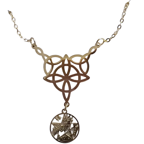 COLGANTE CON CADENA ACERO TETRAGRAMATON NUDO DE BRUJA DOBLE TRIQUETA 1,8CM TRIPLE PROTECCION