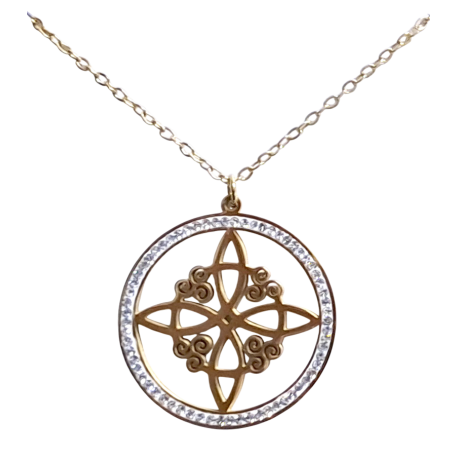 COLGANTE CON CADENA ACERO NUDO DE BRUJA EN CIRCULO CIRCONEO 2,5CM