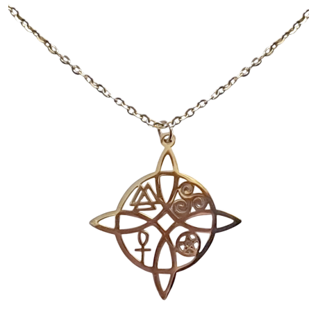 COLGANTE CON CADENA ACERO NUDO DE BRUJA CON SIMBOLOS 2,5CM