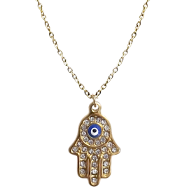 COLGANTE CON CADENA ACERO MANO FATIMA OJO TURCO CIRCONEO 2CM