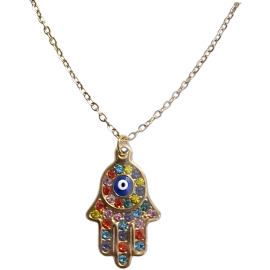 COLGANTE CON CADENA ACERO MANO FATIMA NACAR OJO TURCOCIRCONEO COLORES 1,5CM