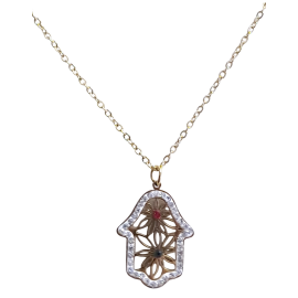 COLGANTE CON CADENA ACERO MANO FATIMA FLORES CIRCONEO 2CM