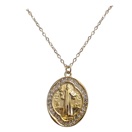 COLGANTE CON CADENA ACERO MEDALLA BENITO OVALADA CIRCONEO 2CM