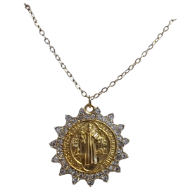 COLGANTE CON CADENA ACERO MEDALLA BENITO SOL CIRCONEO 2CM
