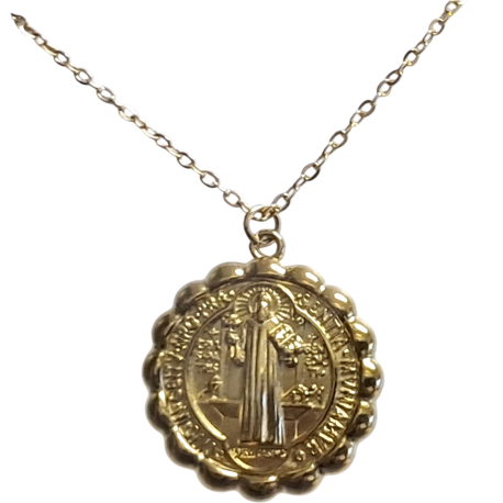 COLGANTE CON CADENA ACERO MEDALLA BENITO BORDE ONDULADOS 2CM