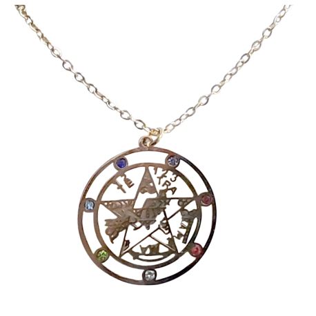 COLGANTE CON CADENA ACERO TETRAGRAMATON CIRCONEO COLORES 2,2CM