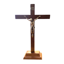 CRUCIFIJO MADERA CON BASE CRISTO METAL 30X18cm 04010013