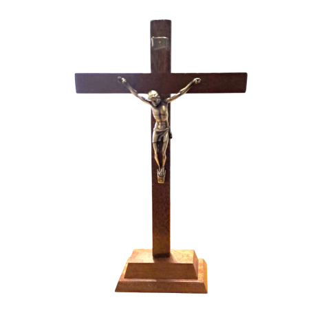CRUCIFIJO MADERA CON BASE CRISTO METAL 30X18cm 04010013