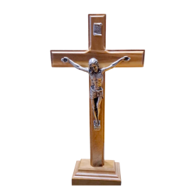 CRUCIFIJO MADERA OLIVANO CON BASE CRISTO METAL 18cm 04015519
