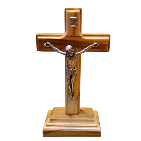 CRUCIFIJO MADERA CON BASE CRISTO METAL 11cm 04015515
