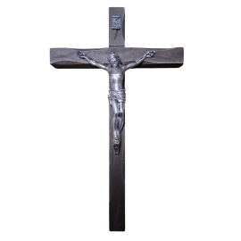 CRUCIFIJO MADERA OSCURA TALLADA CON CRISTO METAL 25X15cm 04010231
