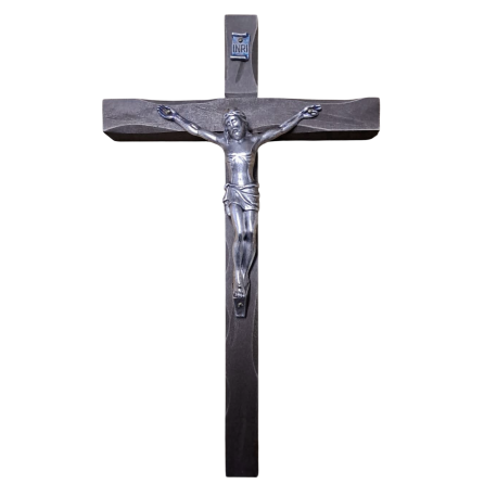 CRUCIFIJO MADERA OSCURA TALLADA CON CRISTO METAL 25X15cm 04010231