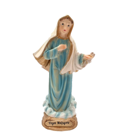 VIRGEN MEDJUGORJE 13CM BASE REDONDA DORADA NOMBRE 02030872