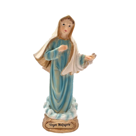 VIRGEN MEDJUGORJE 13CM BASE REDONDA DORADA NOMBRE 02030872